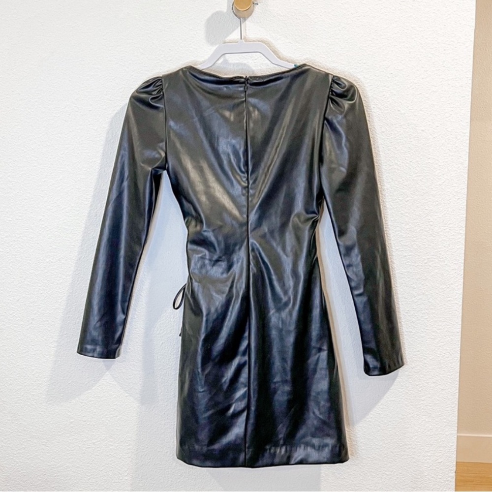 Zara Black Faux Leather Long Sleeve Mini Dress Blogger Fave Size XS - Picture 6 of 8